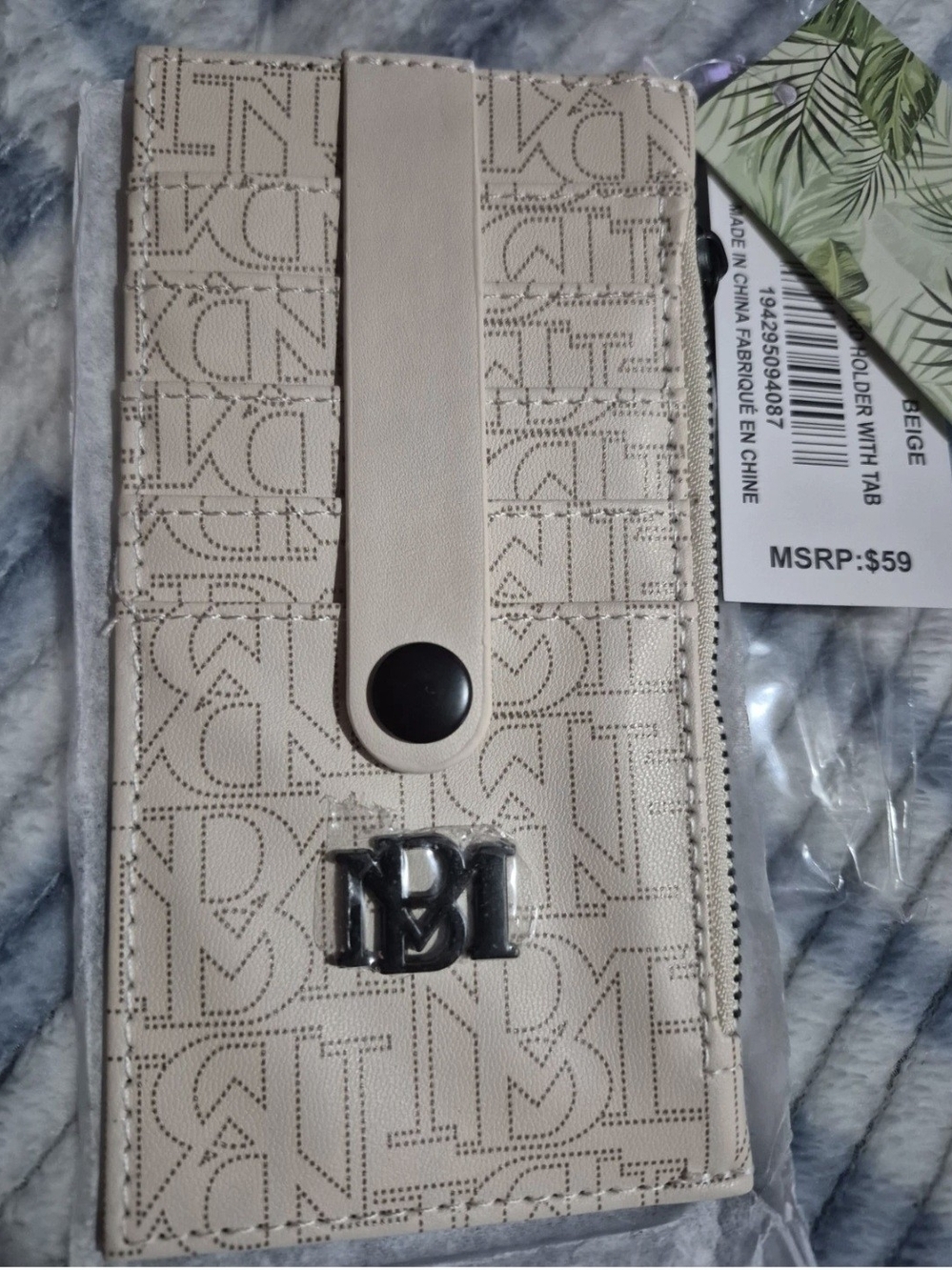 Badgley Mischka Beige Monogram Snap-Tab Wallet with Zip Pocket